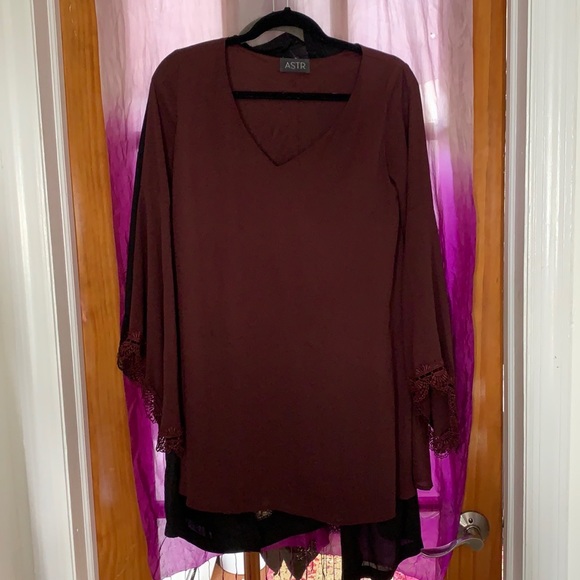 ASTR red burgundy Shift Dress Lace Long Sleeve - Picture 4 of 5